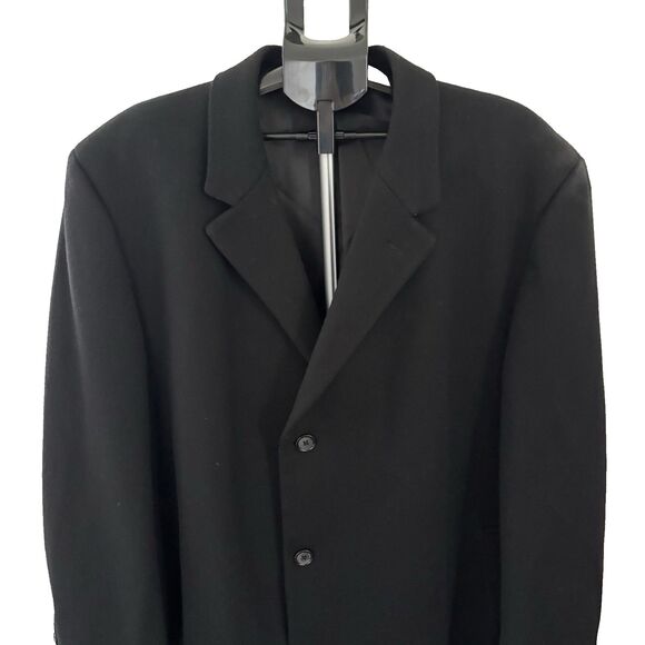 Turnbury Black 3 Button Long Trench Coat Amicale Wool & Cashmere Lined Size 52R - Picture 2 of 10